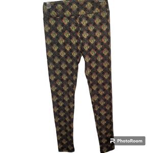 LuLaRoe Black with Green Yellow Medallions Leggings